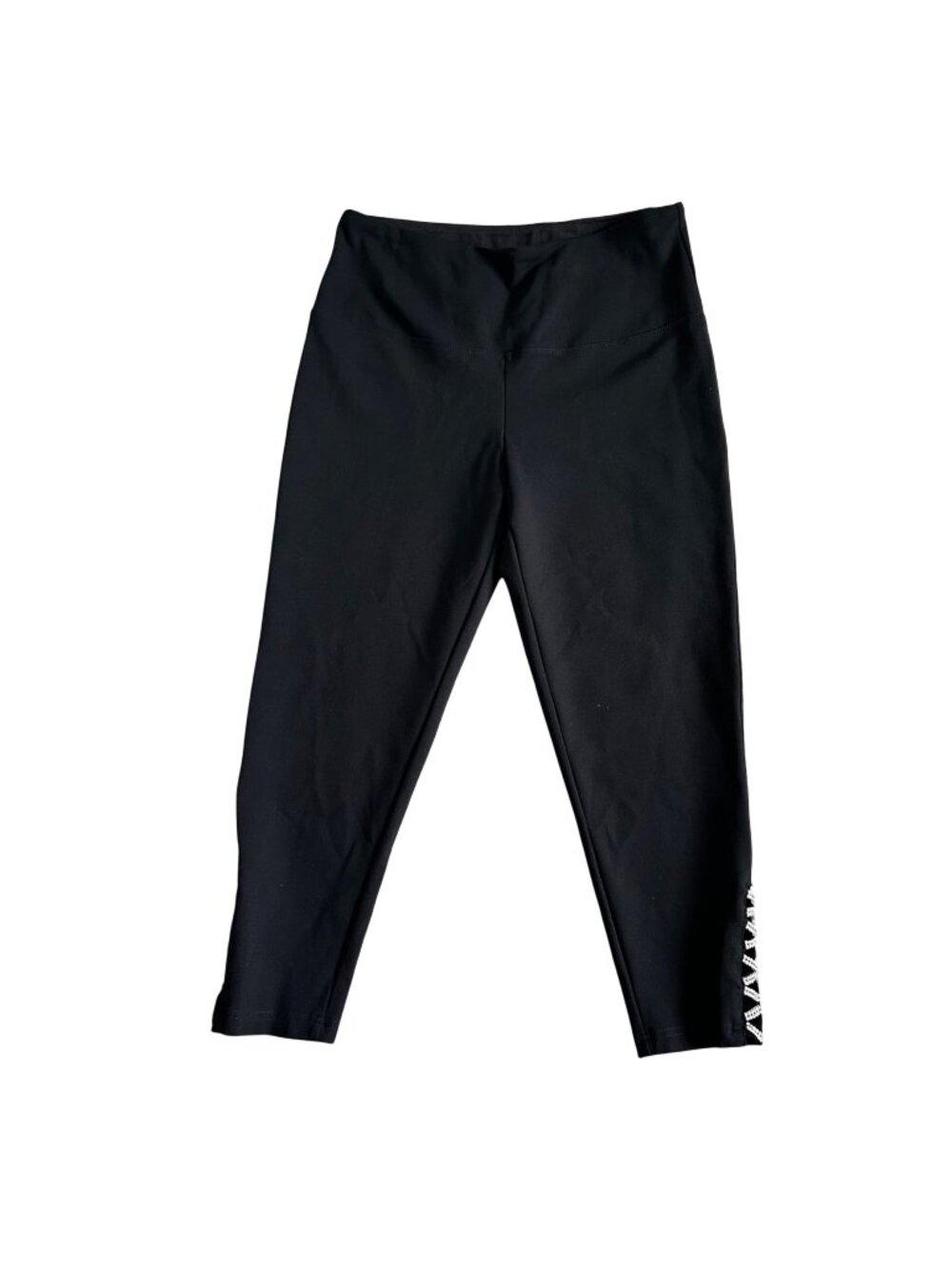 Lulu B Women's Sz L Black High-Waisted Leggings With Rhinestone Detailing On Hem